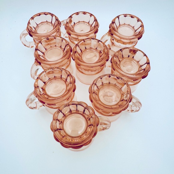 Vintage Lot Of 9 Blush Pink Shot Glasses W/ Handle. Beer Mug Thick Glass Design - Picture 3 of 10